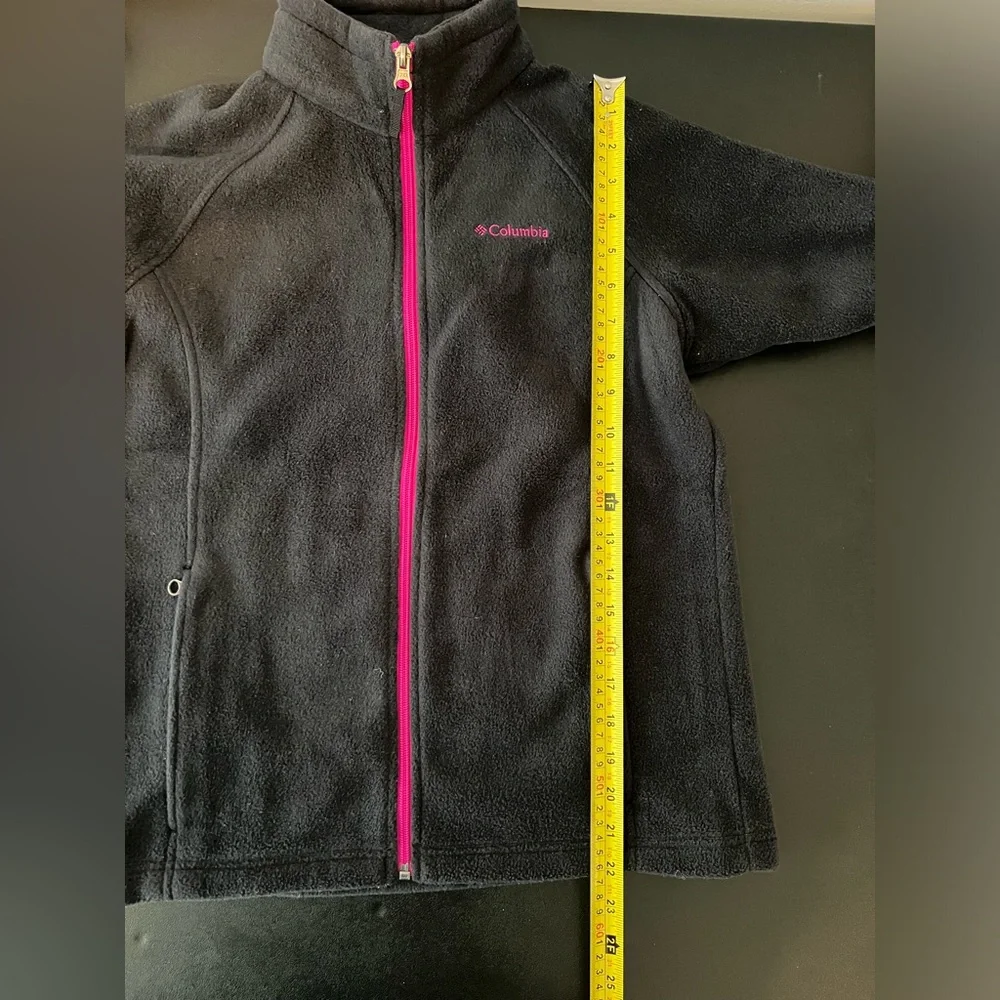 Columbia Jacket Girls Large 14 16 Black Pink Full Zip Fleece Hiking Outdoor LN